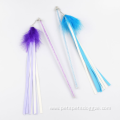 colorful feathers plastic stick cat teaser with bell